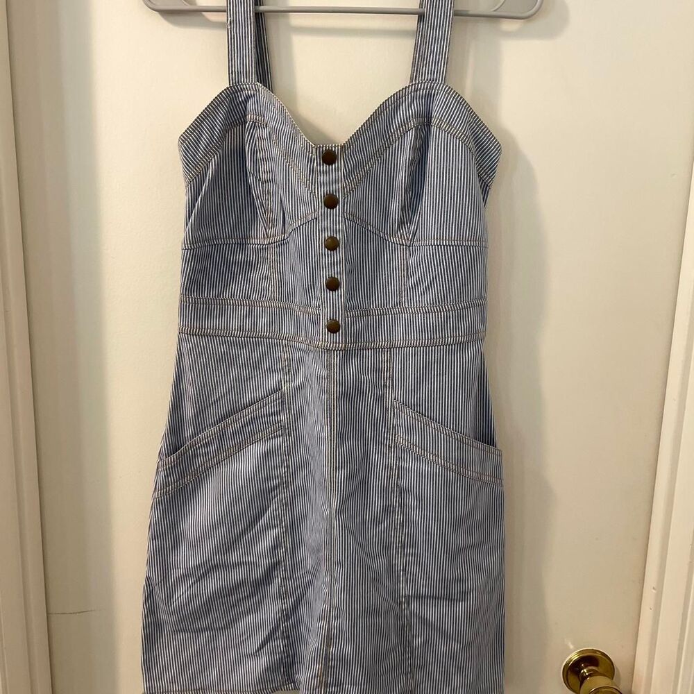 Japra Women's Blue  and White striped Denim Mini Dress in Sz M